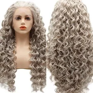 - ?24” GREY SILVER CURLY LACE-FRONT WIG ? NWT Mixed Dark Grey curly Lace Front Synthetic Wig | WigIsFashion main image 3